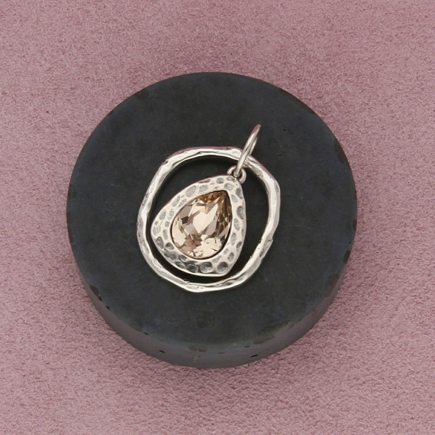 grace & heart sterling silver hammered crystal drop pendant