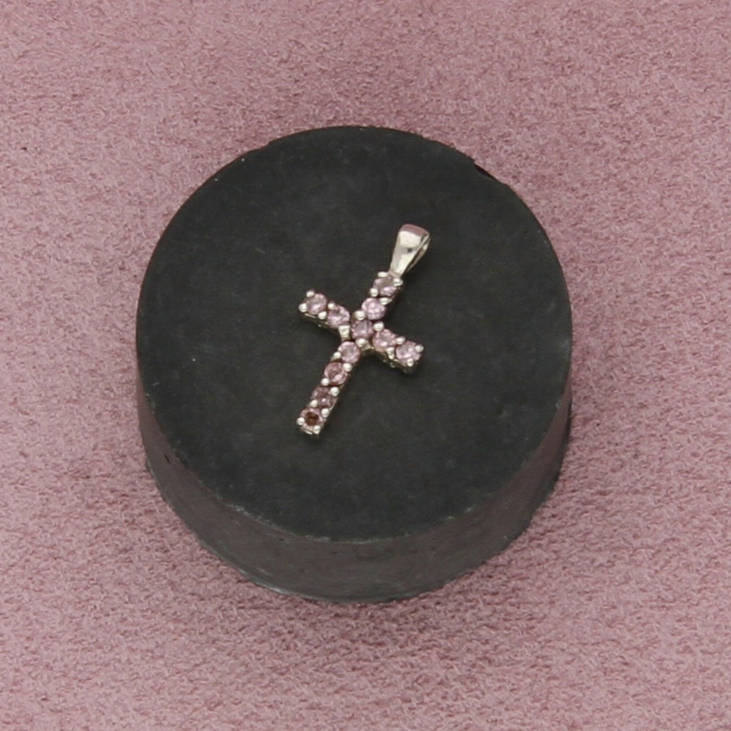 sterling silver dainty pink cz cross pendant