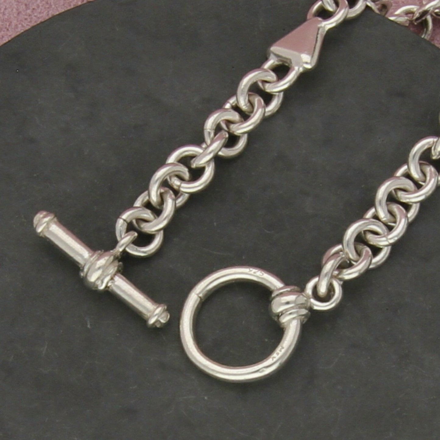 sterling silver triangle station cable chain toggle bracelet size 7.5in