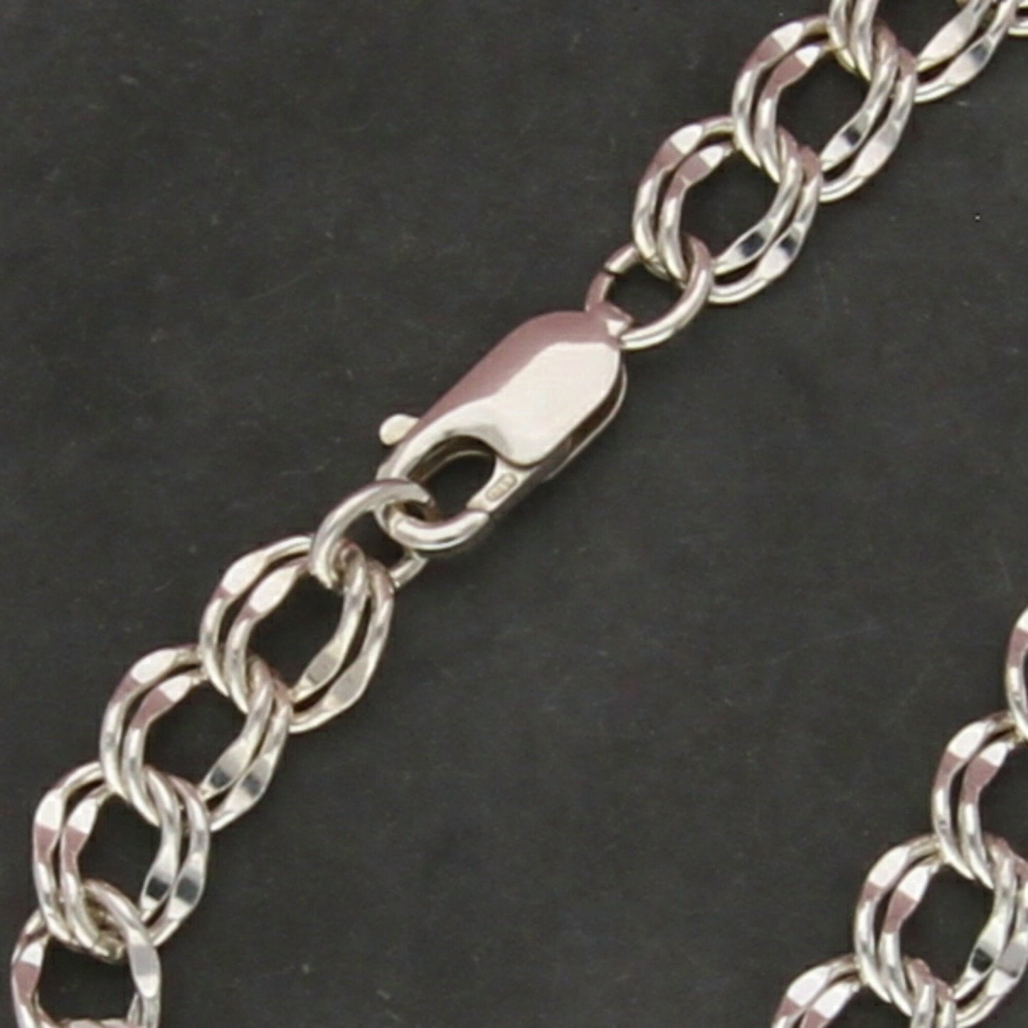 sterling silver 7mm double curb chain charm bracelet size 6.5in