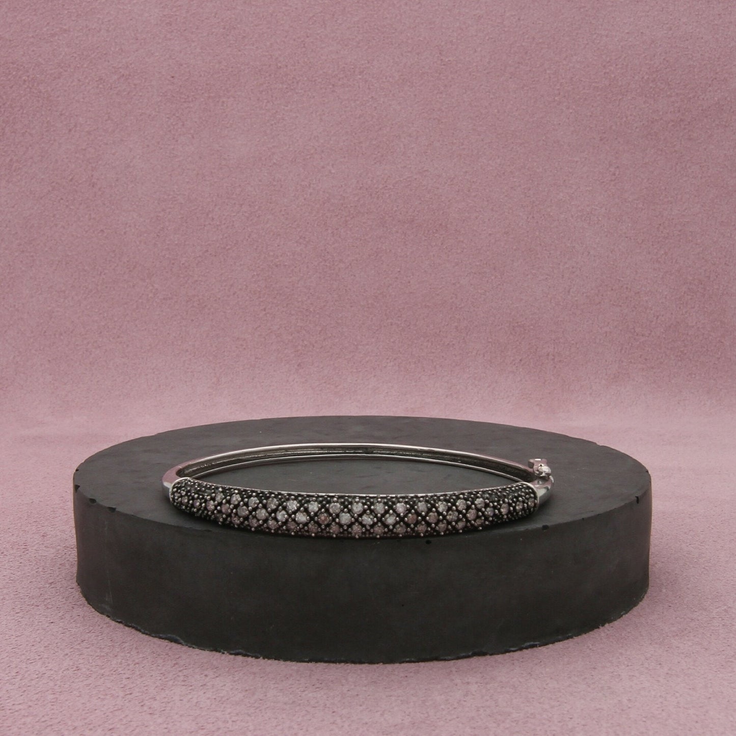 sterling silver oxidized pave diamond hinged bracelet size 6.5in