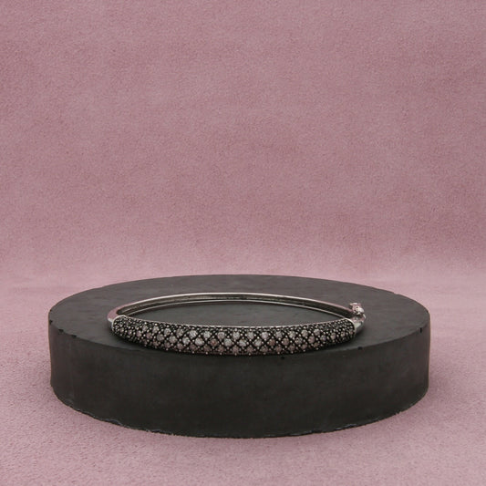 sterling silver oxidized pave diamond hinged bracelet size 6.5in