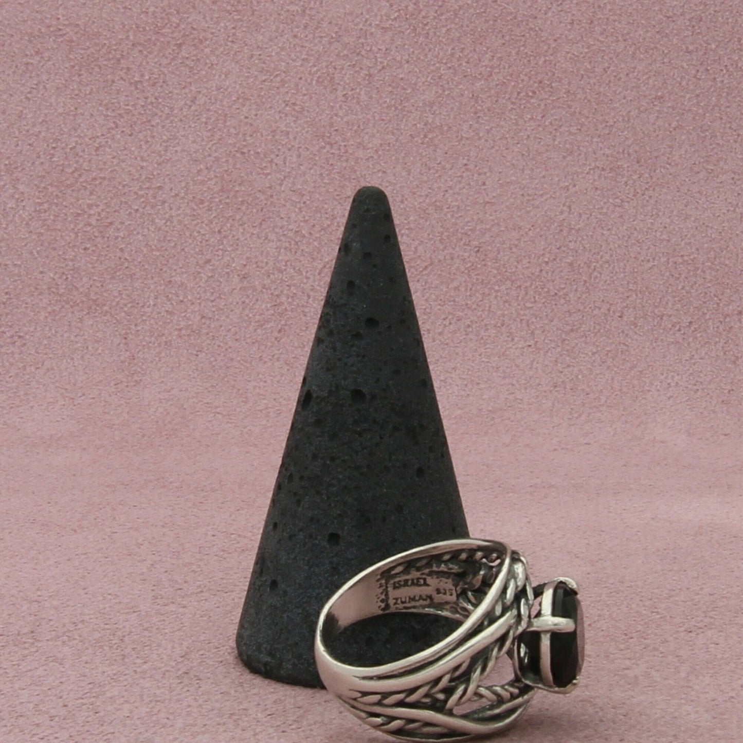 noa zuman sterling silver braided rope black cz ring size 7.75