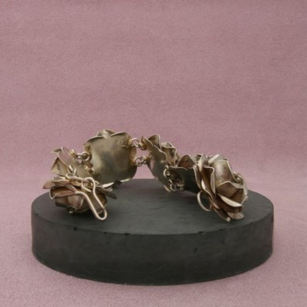 Taxco Mexico Sterling Silver Vintage Sculptural Flower Link Bracelet Size 7in