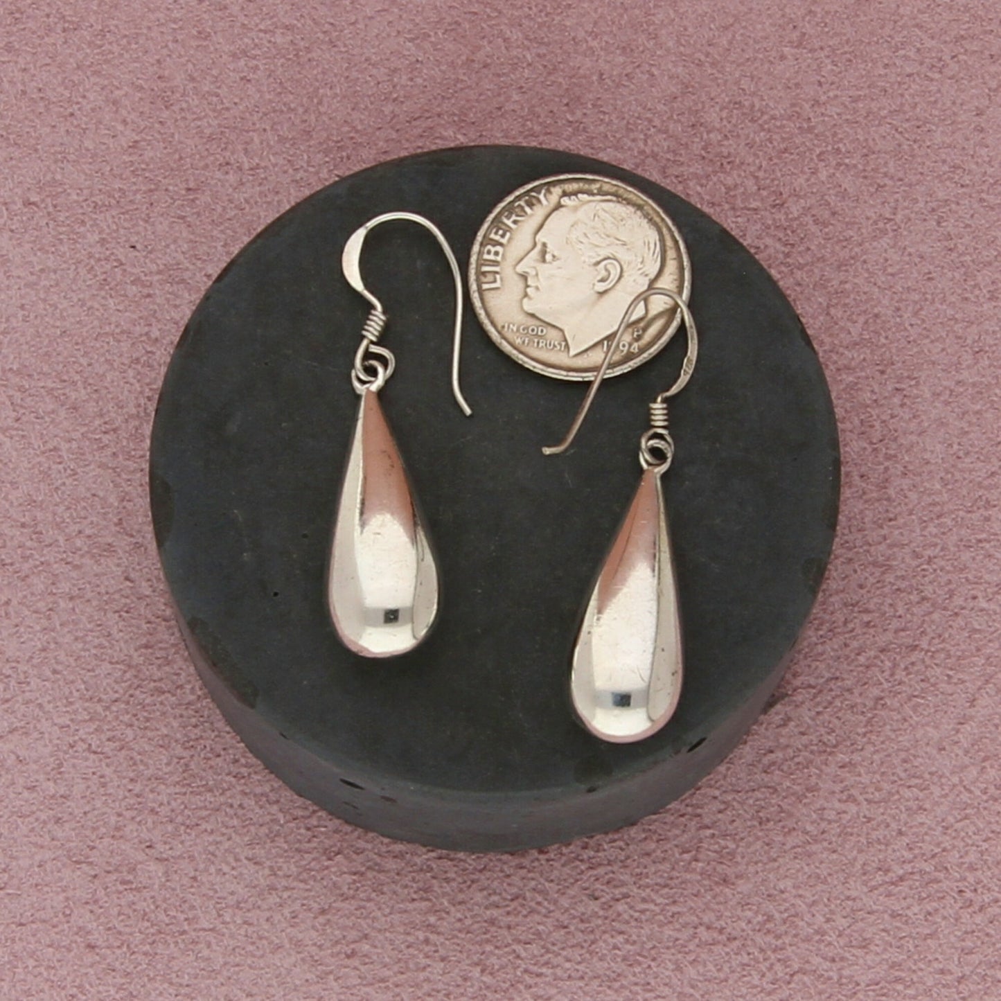 sterling silver vintage puffy drop dangle earrings