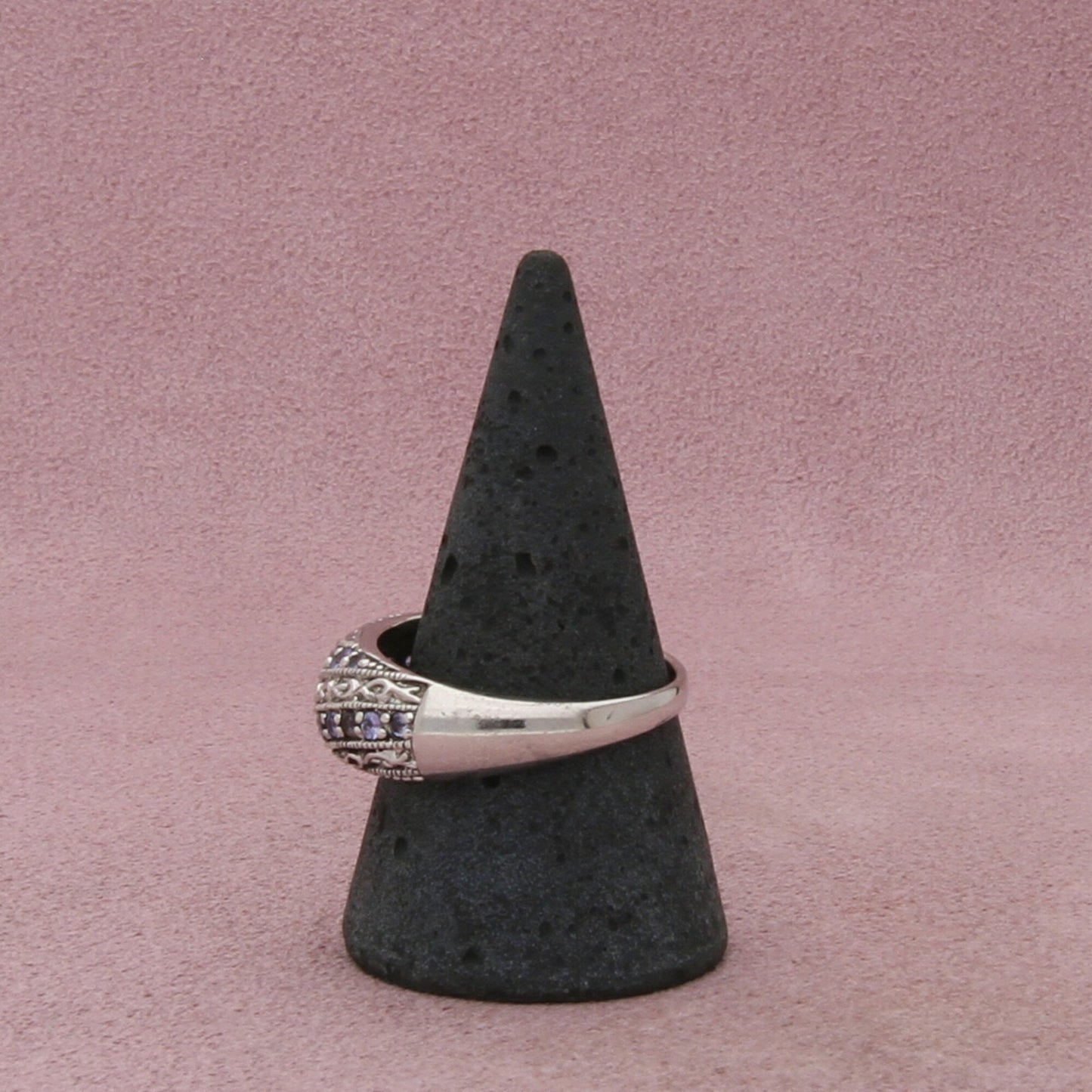 sterling silver tanzanite scroll dome ring size 10.5