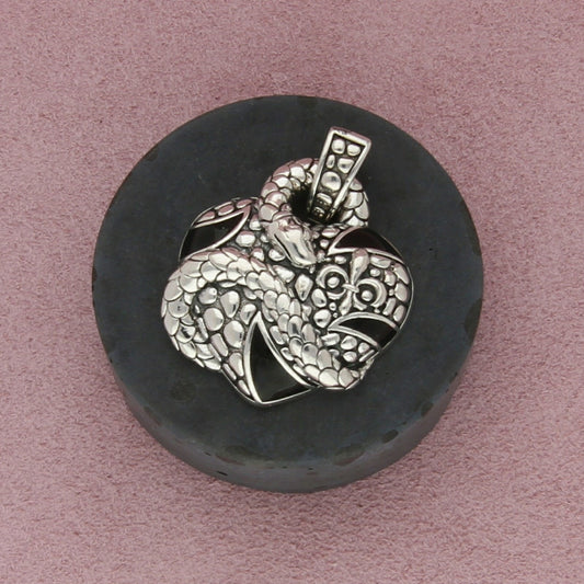 sterling silver black onyx snake heart pendant