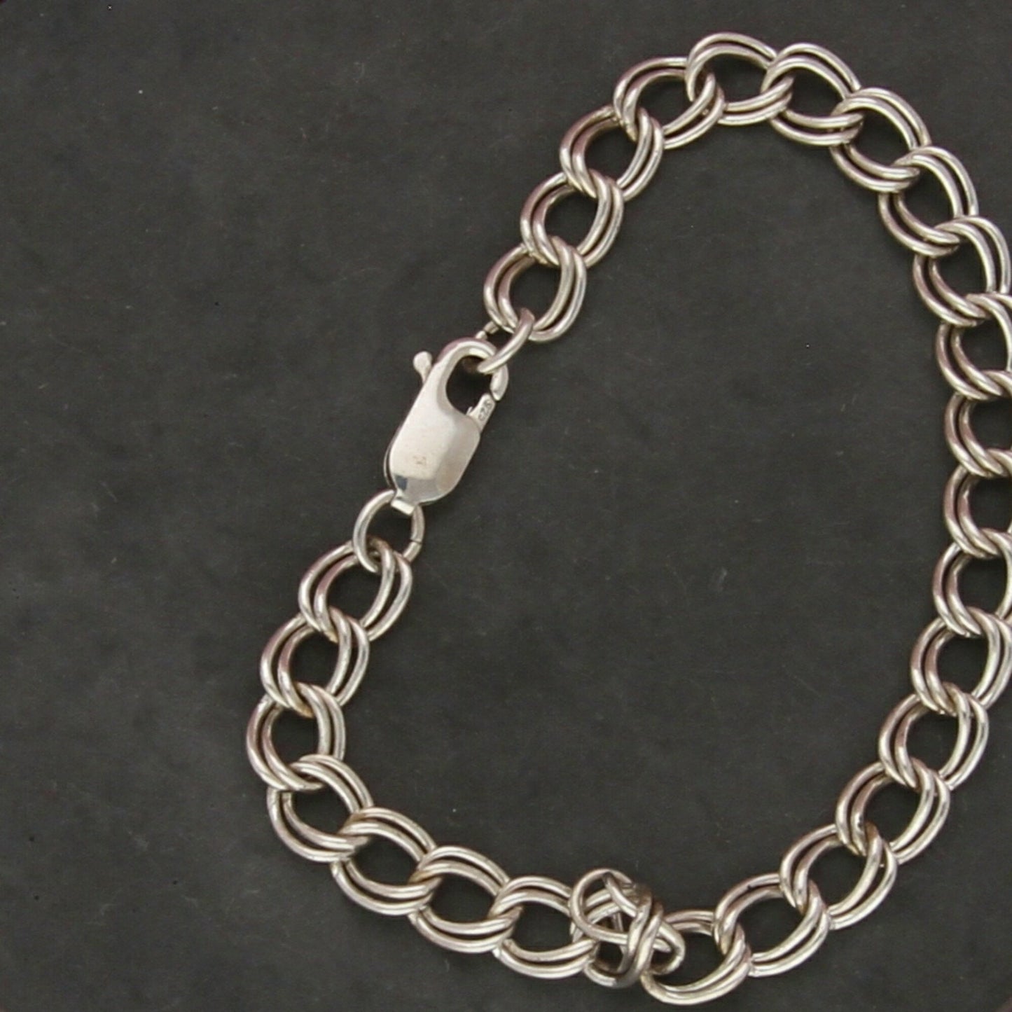 sterling silver 7mm double curb charm chain bracelet size 6.75in