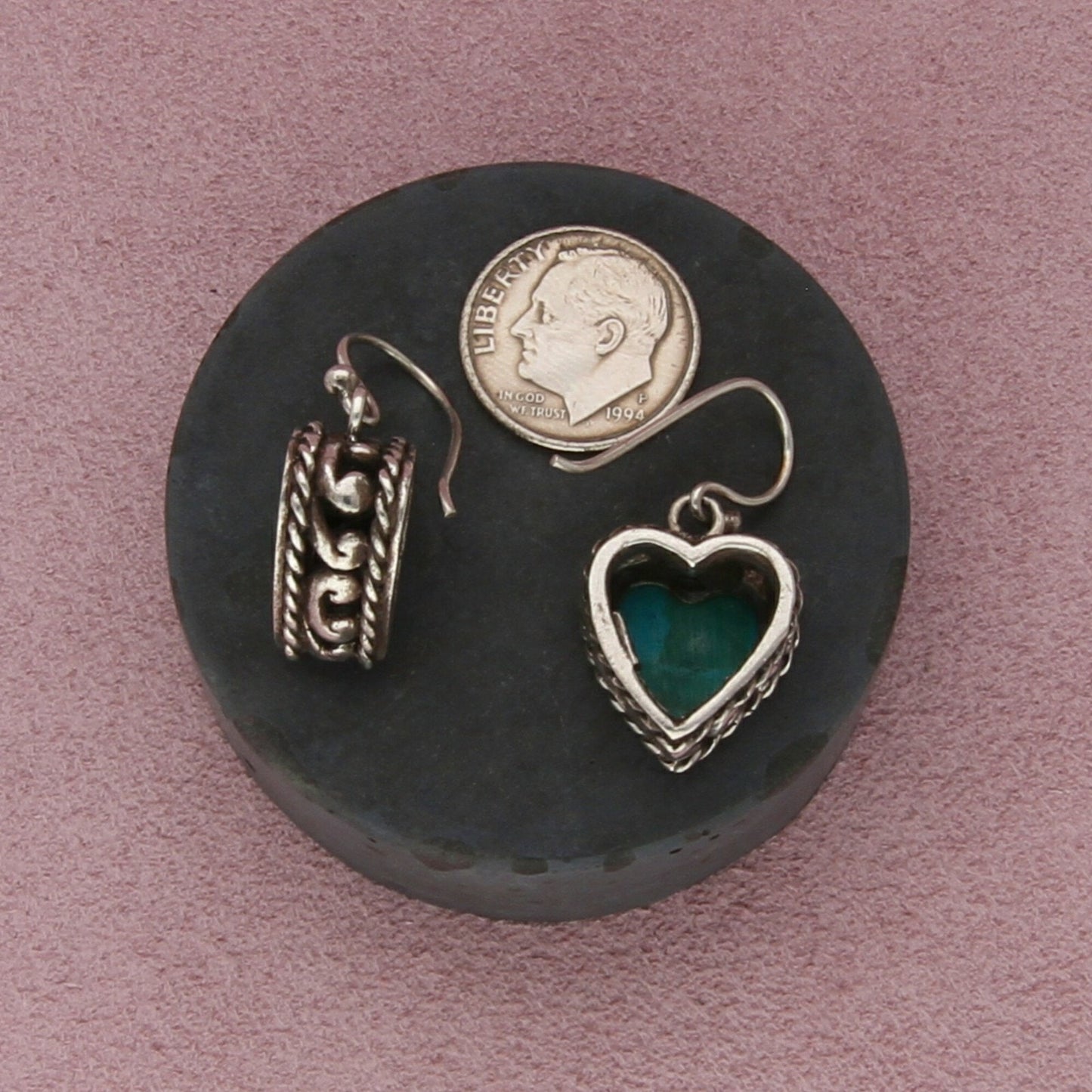 sterling silver southwestern turquoise scroll heart dangle earrings