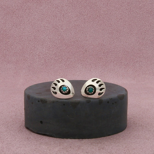 navajo sterling silver vintage turquoise paw print stud earrings