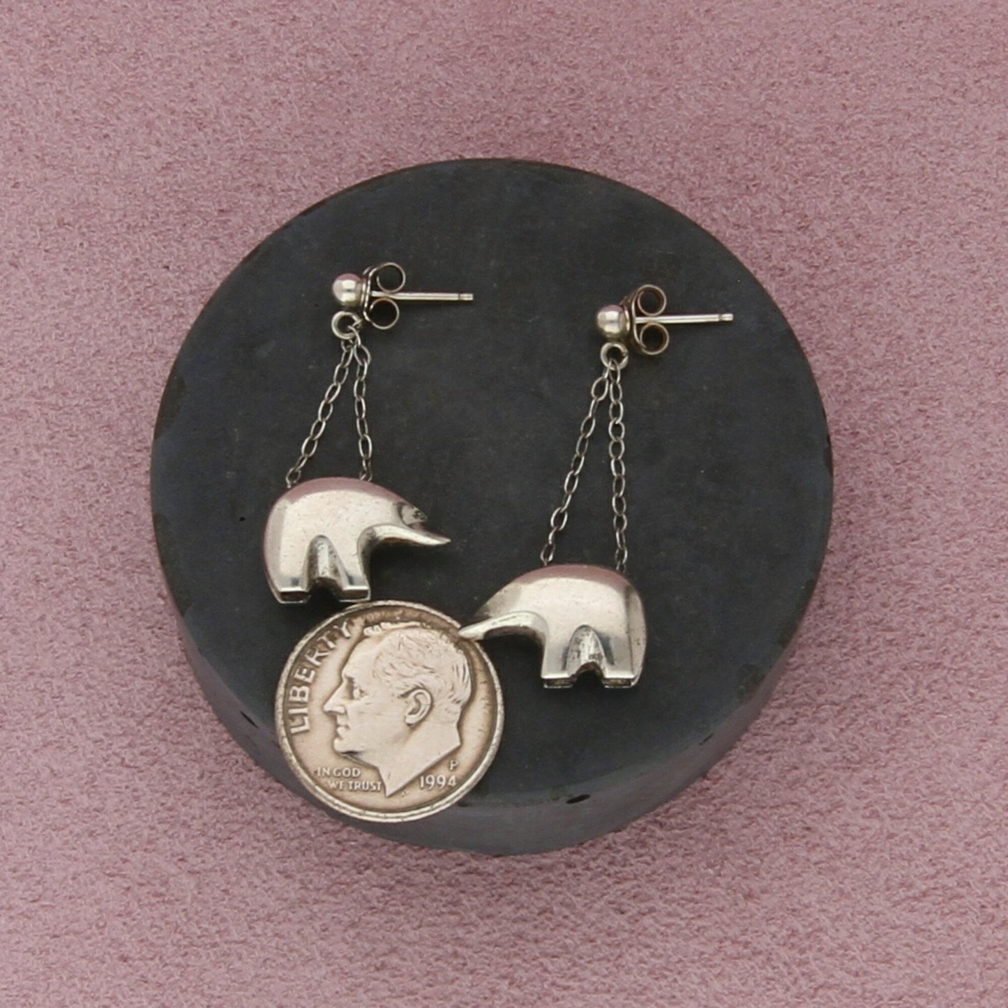sterling silver vintage southwestern fetish bear dangle post earrings