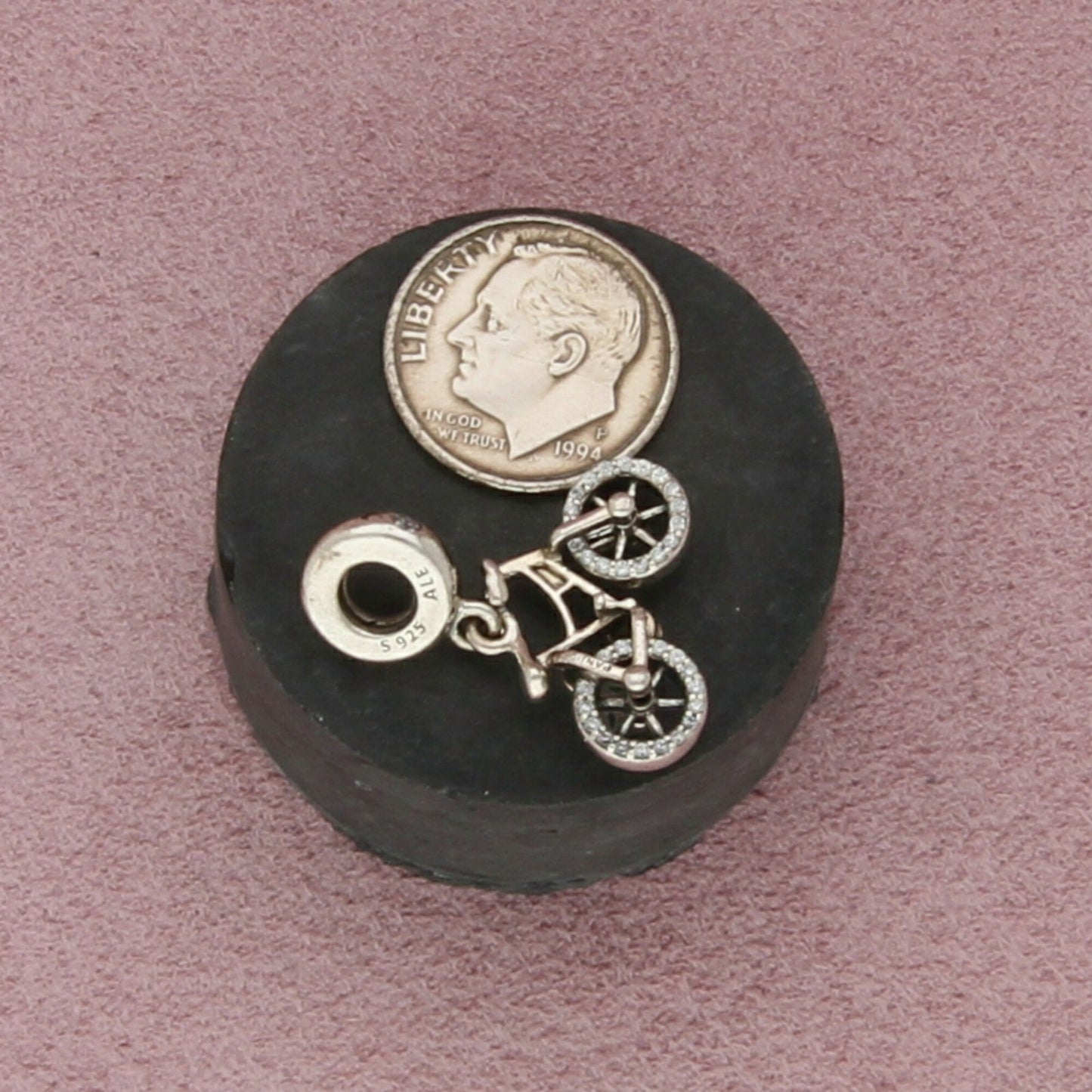 pandora sterling silver authentic cz bicycle dangle bead (797858) charm