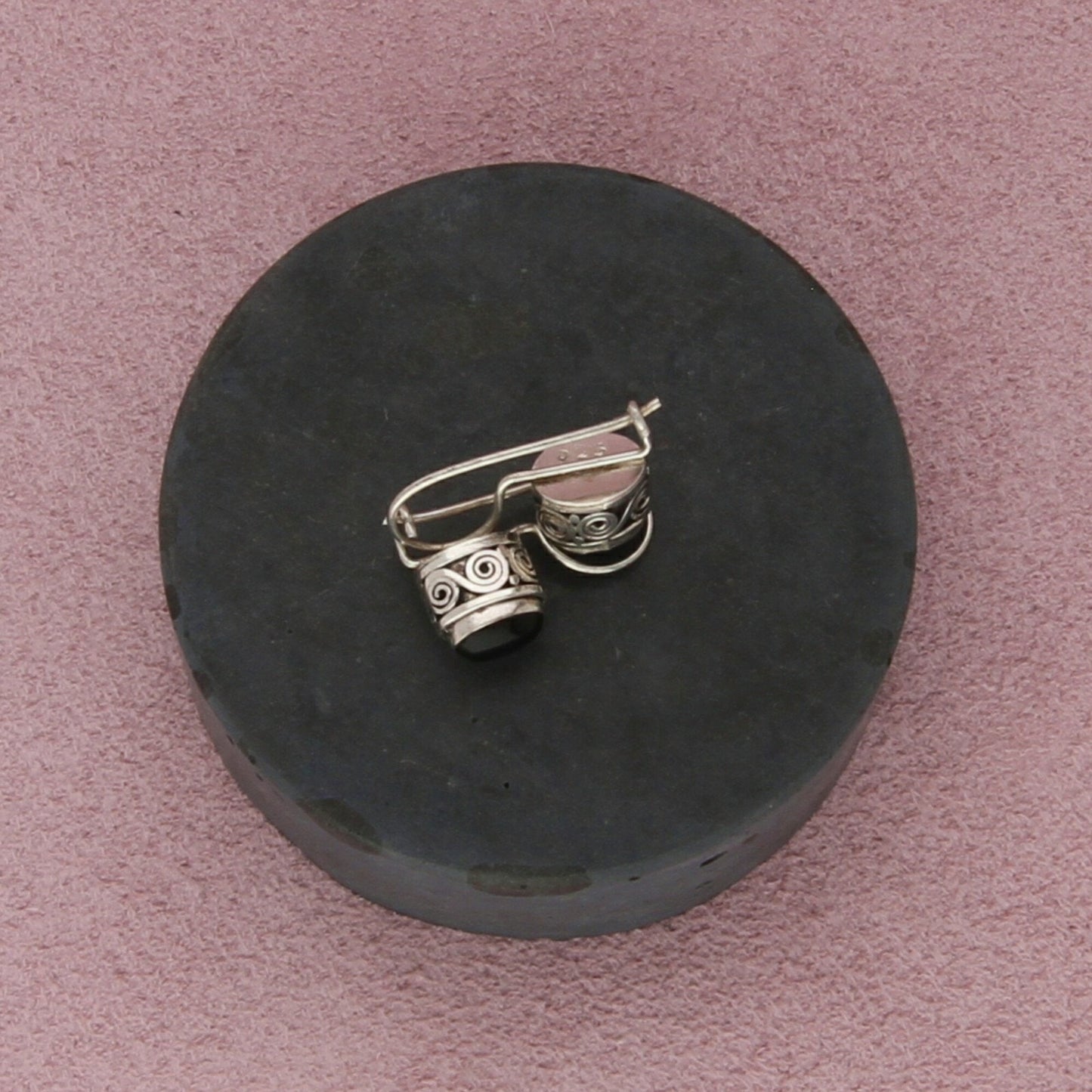 sterling silver vintage bali scroll black onyx french hook earrings