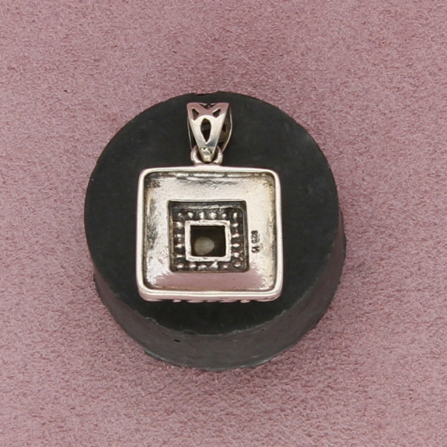 sterling silver white mother of pearl scroll square pendant