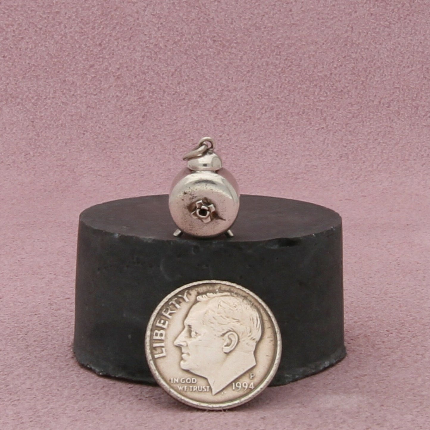 sterling silver vintage 3d alarm clock charm pendant