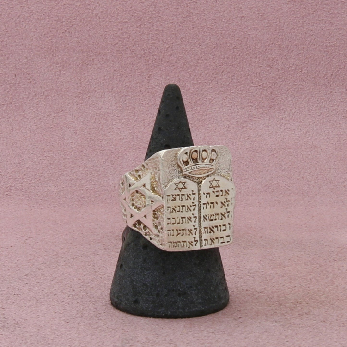 900 silver mens vintage judaica ten commandments star of david ring size 8.25