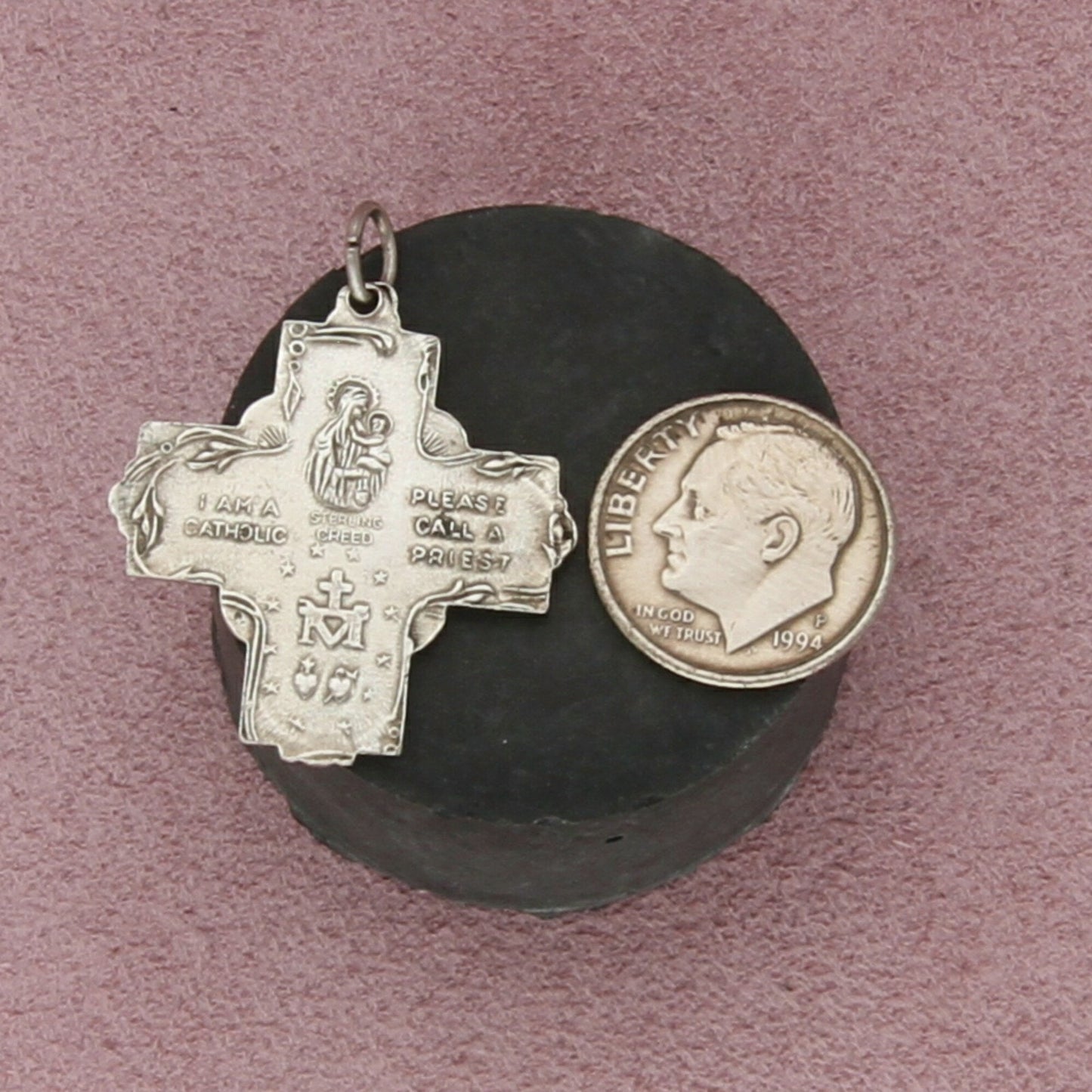 sterling silver vintage catholic saint cross miraculous medal pendant