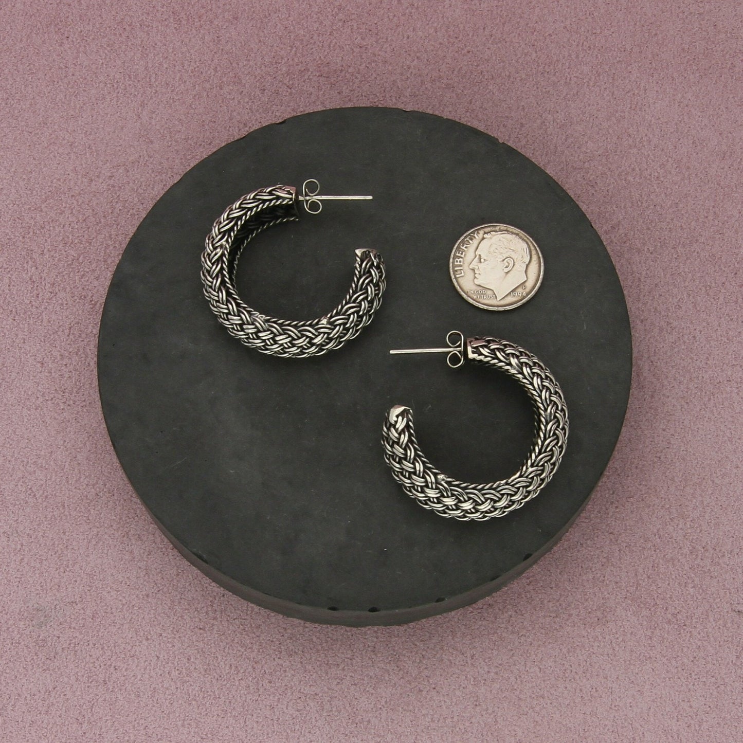 sterling silver vintage woven hoop earrings
