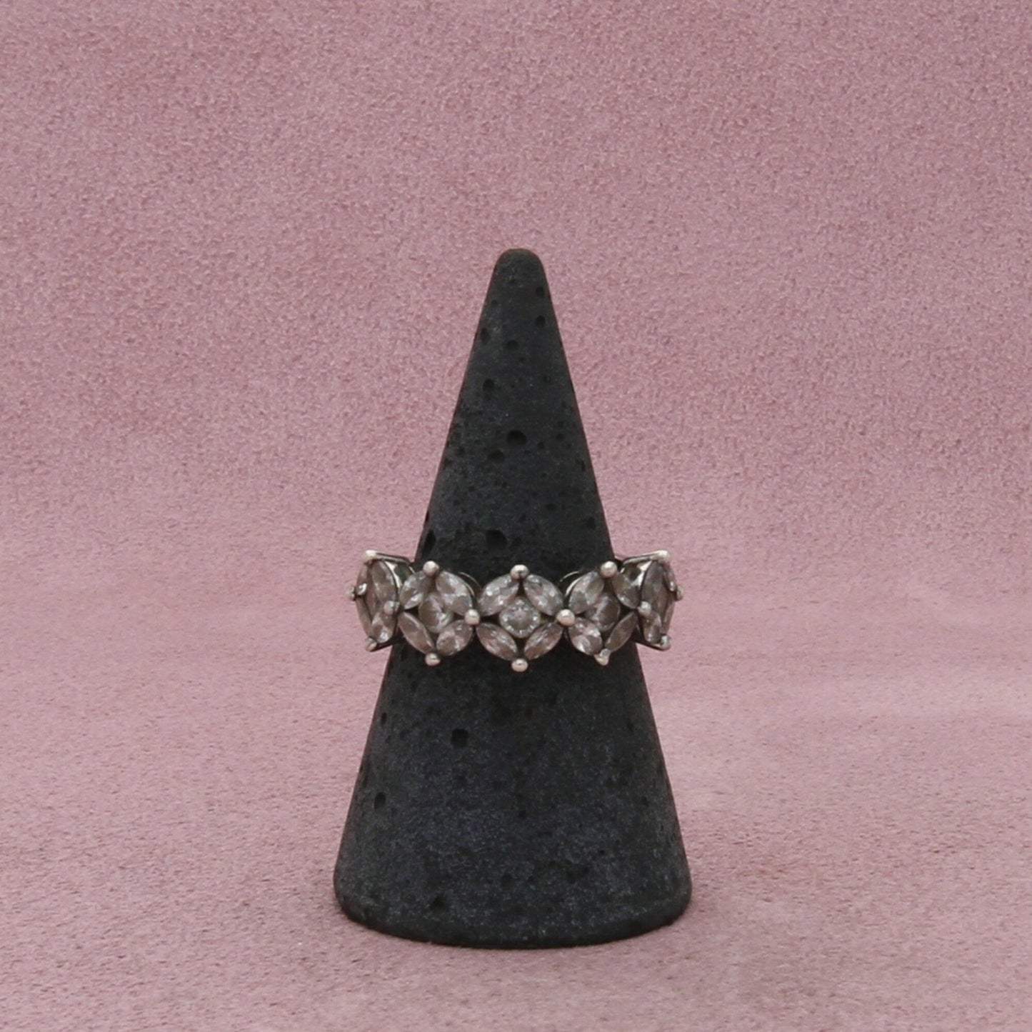 sterling silver marquise & round-cut cz ring size 7