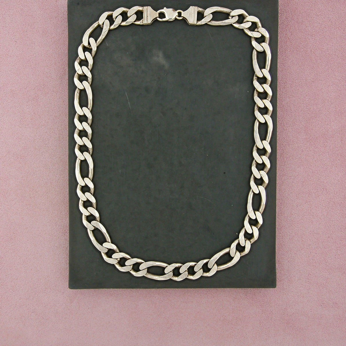 Sterling Silver Vintage Men's 12mm Flat Figaro Link Chain Necklace Size 21.5in