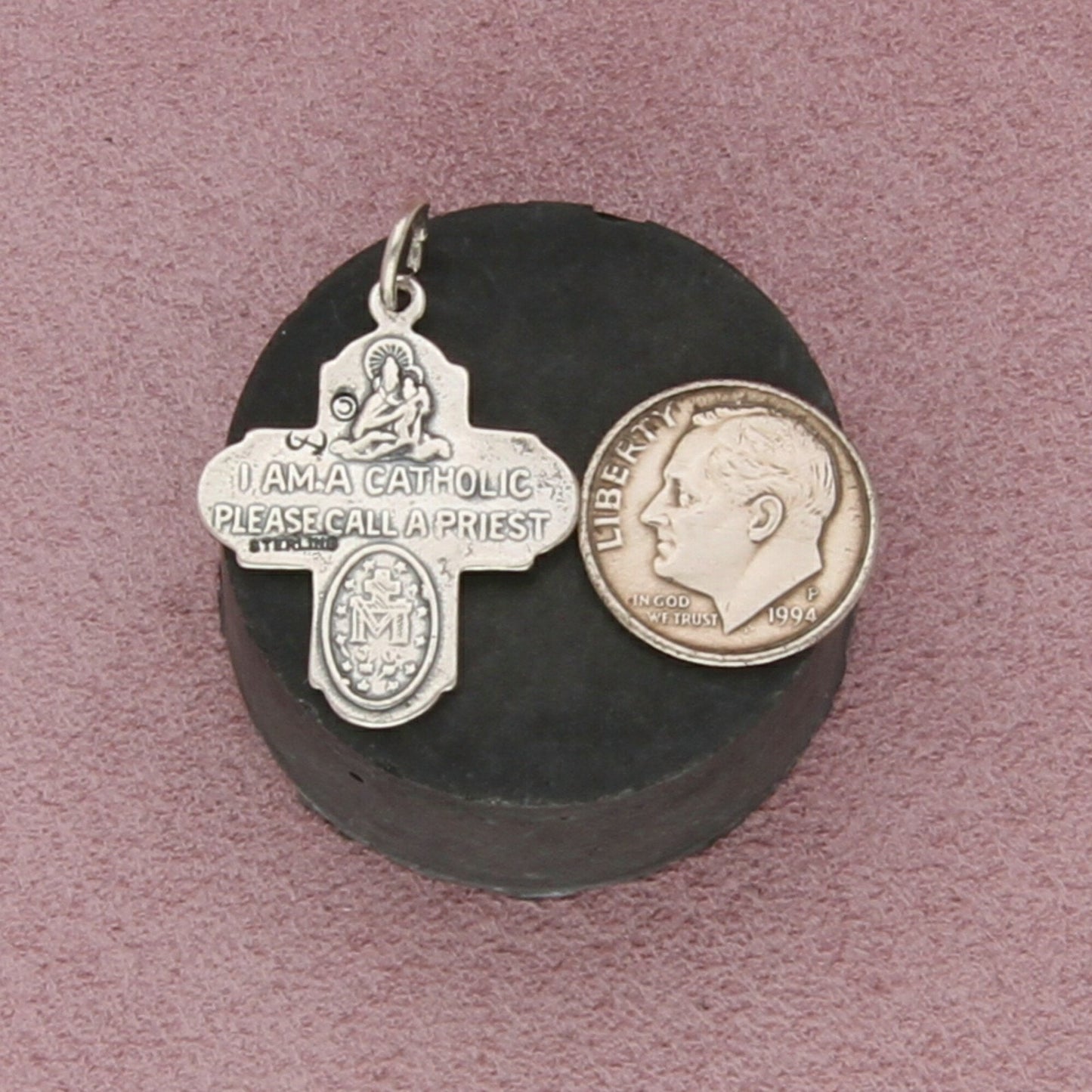 sterling silver vintage catholic saint miraculous medal cross pendant