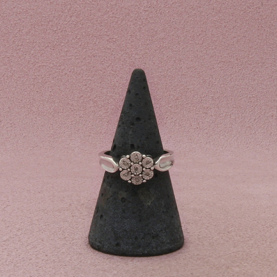 Zales Sterling Silver Diamond Floral Cluster Ring Size 7