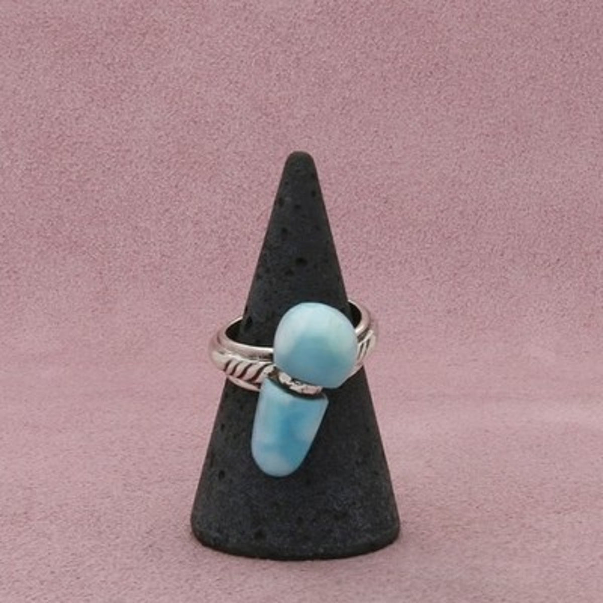 Sterling Silver Unique Artisan Crafted Blue Larimar Ring Size 6