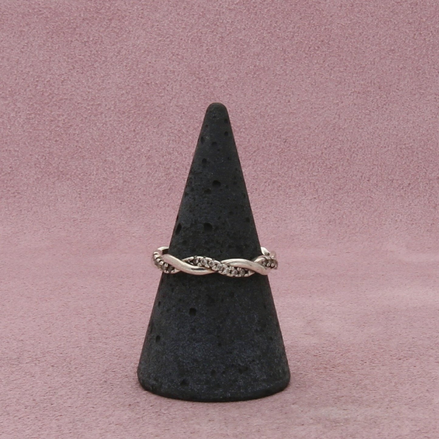 sterling silver clear cz twisted stack band ring size 7.5