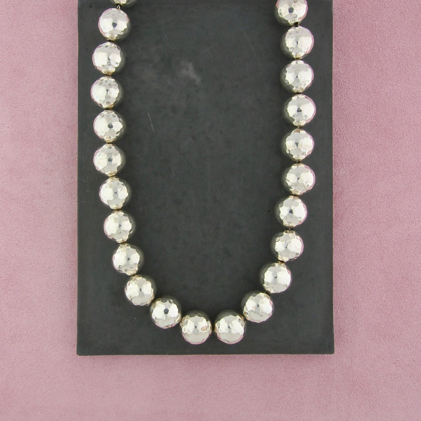 sterling silver chunky hammered bead toggle necklace size 21in