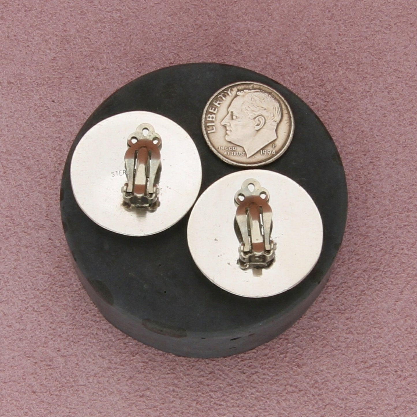 navajo sterling silver vintage stamped turquoise dome clip-on earrings