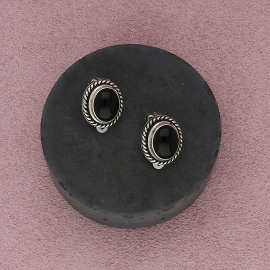 sterling silver vintage braided onyx clip-on earrings