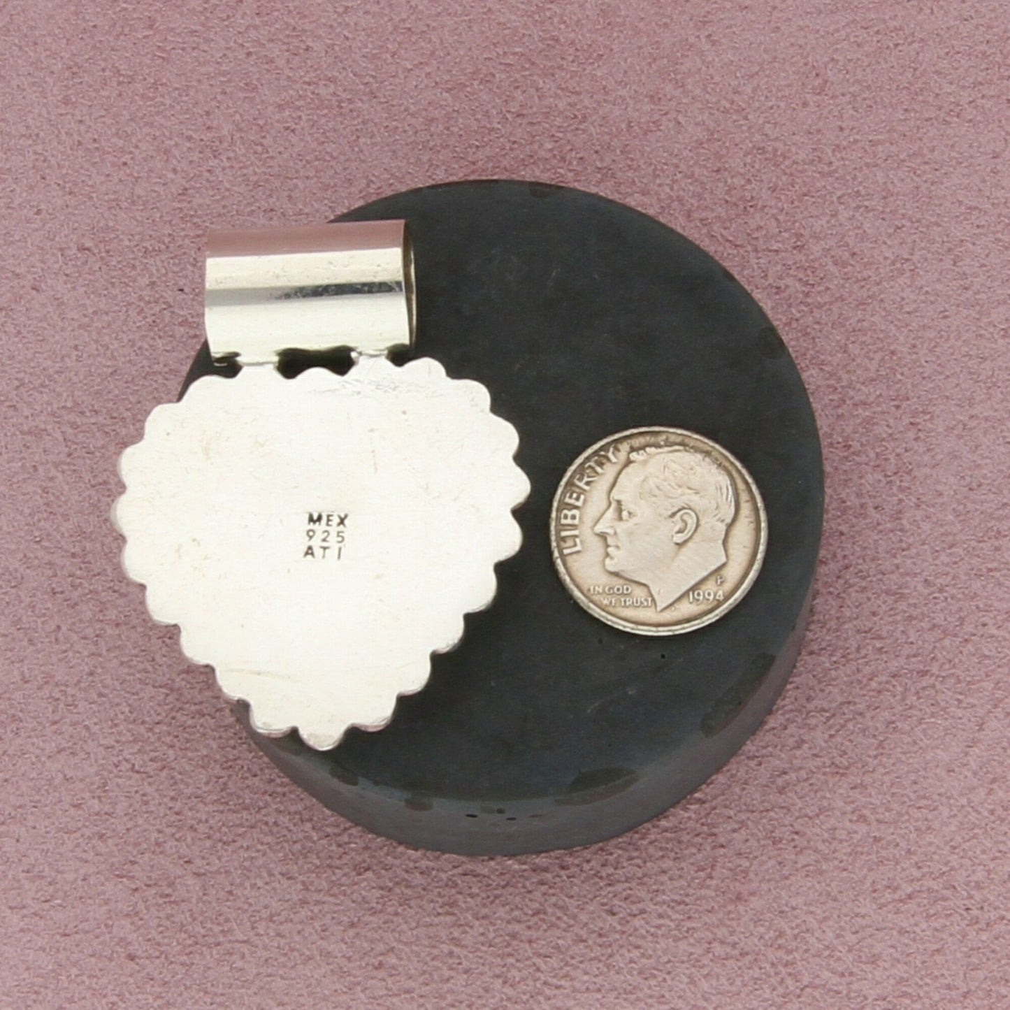 mexico sterling silver vintage beaded dome heart pendant
