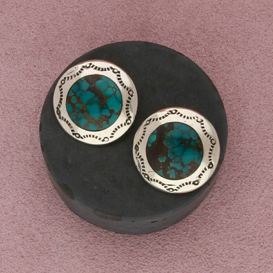 navajo sterling silver vintage stamped turquoise dome clip-on earrings