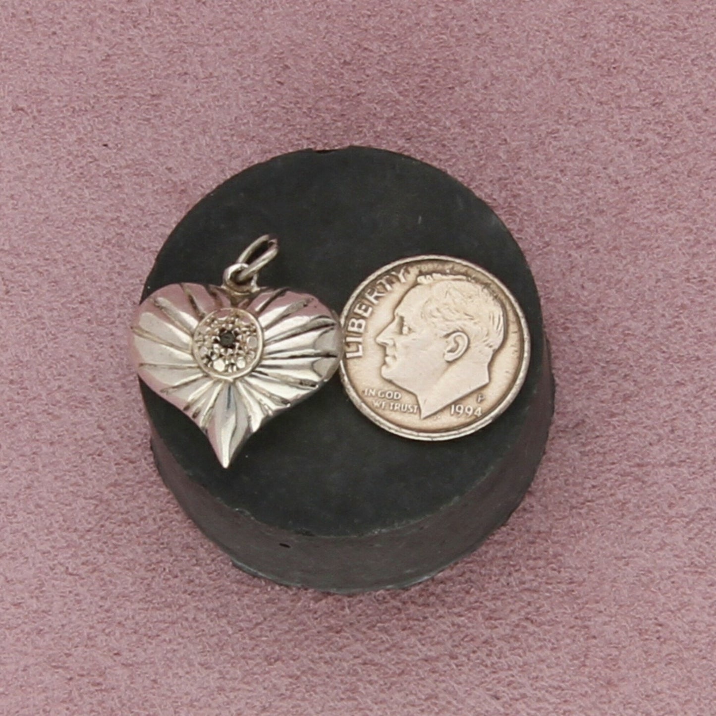 sterling silver diamond accent puffy heart pendant
