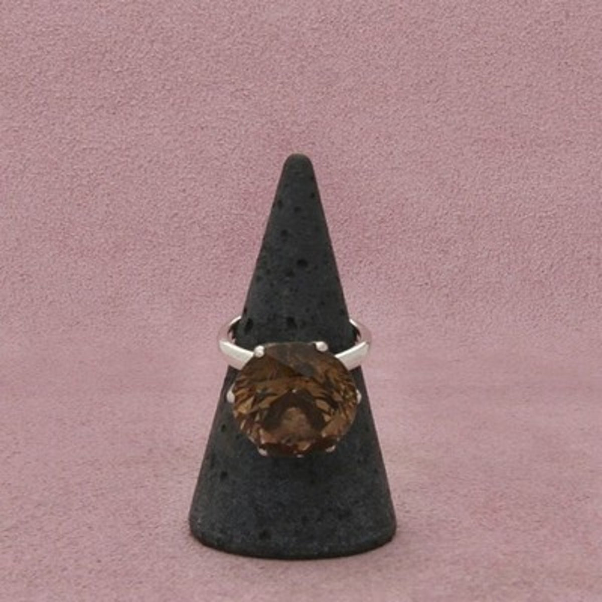 Mexico Sterling Silver Vintage Faceted Smoky Quartz Solitaire Ring Size 6