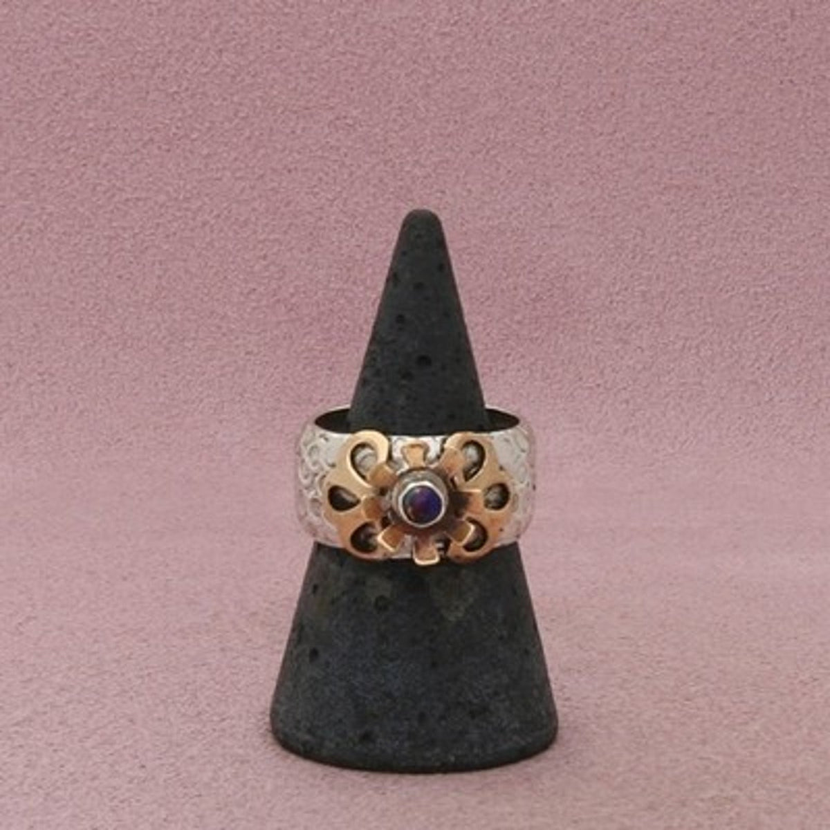 Sterling Silver Vintage Gold Accent Artisan Crafted Ring Size 8.75