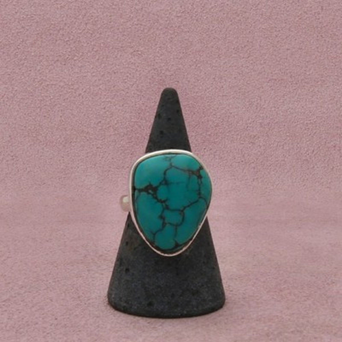 Sterling Silver Bezel-Set Freeform Turquoise Ring Size 7.25