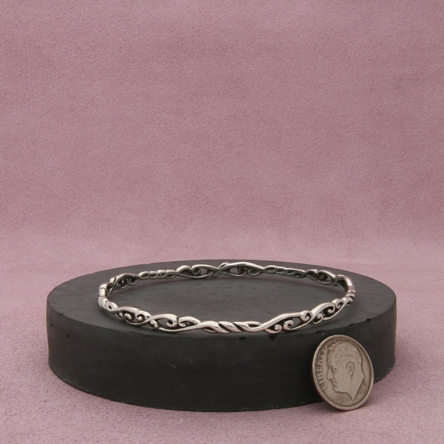 carolyn pollack sterling silver scroll stack bangle bracelet size 7.75in