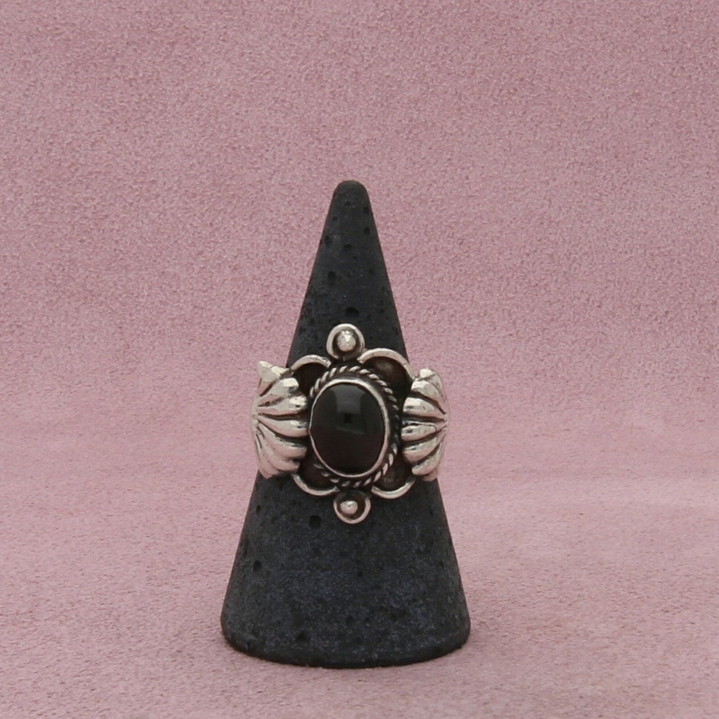 sterling silver vintage braided onyx shell ring size 6.75