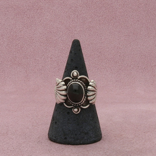 sterling silver vintage braided onyx shell ring size 6.75