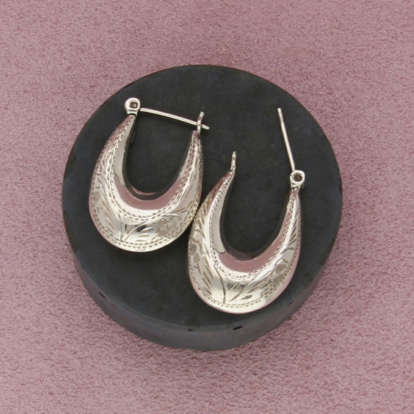 sterling silver vintage etched hoop earrings
