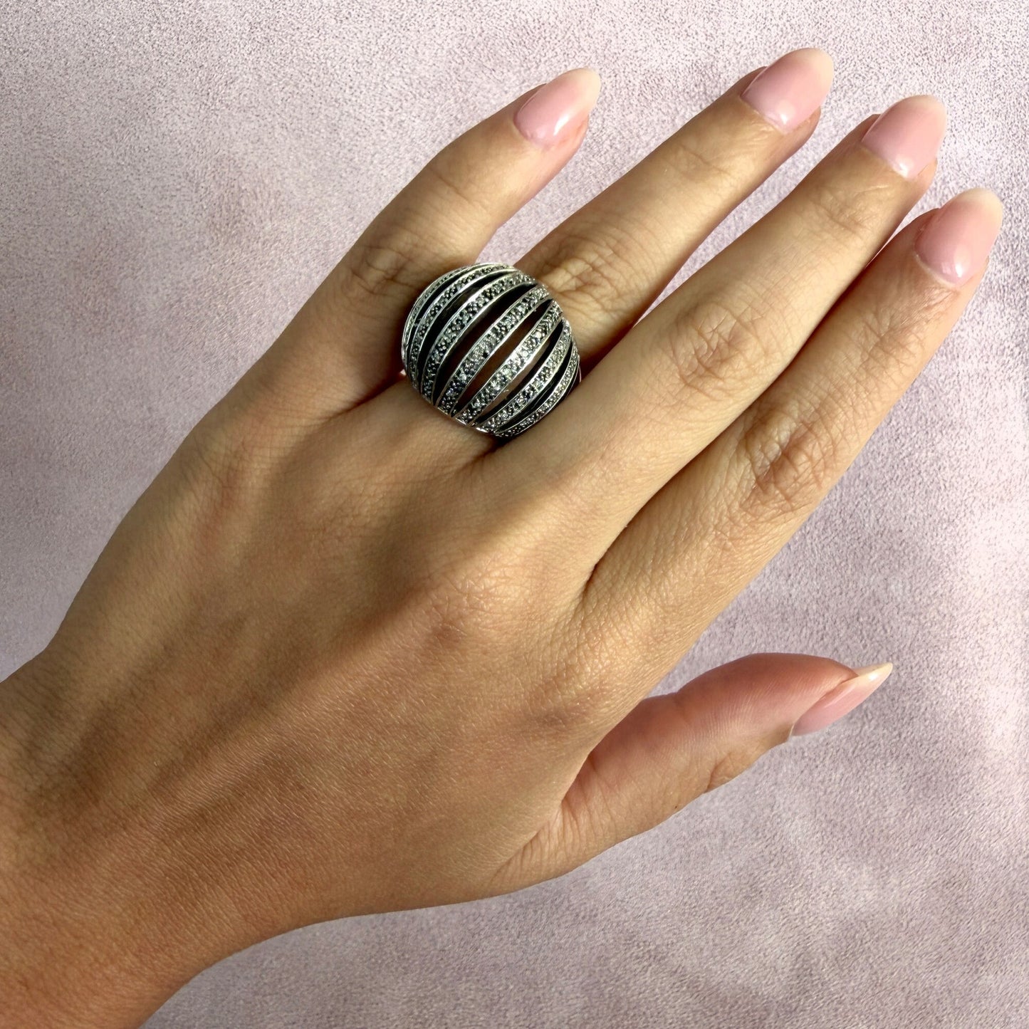 sterling silver diamond accent dome ring size 6.5