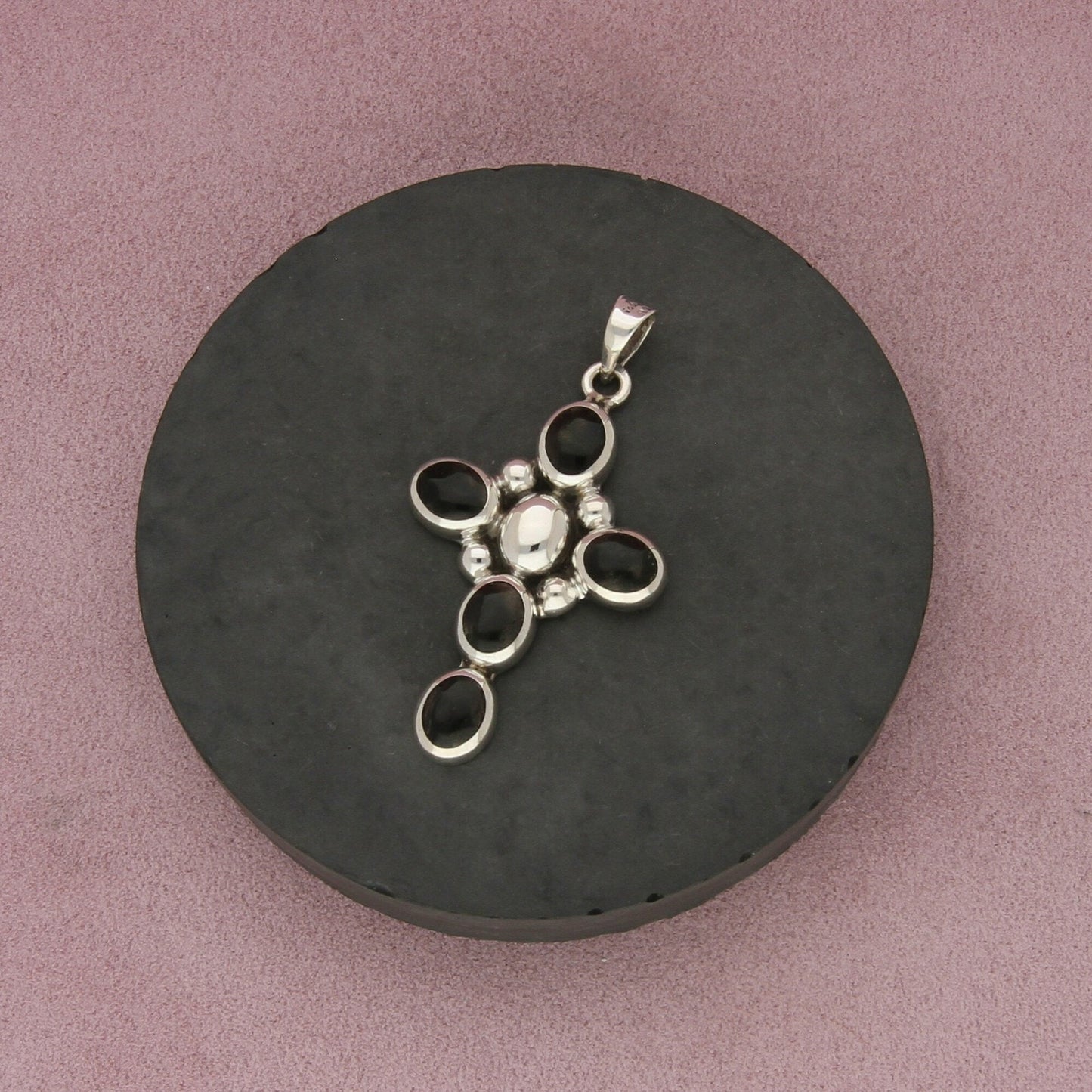 taxco mexico sterling silver vintage large onyx cross pendant