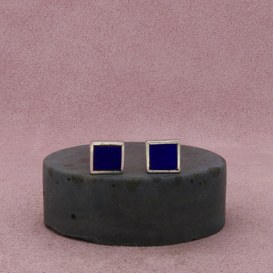 mexico sterling silver vintage lapis lazuli square stud earrings