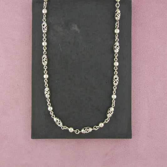 taxco mexico sterling silver vintage open work barrel bead necklace size 28.5in