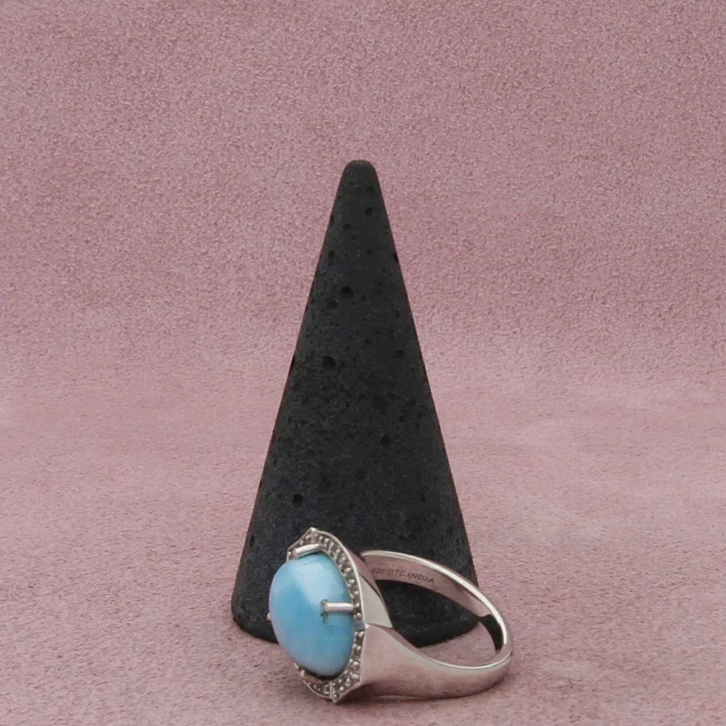 sterling silver blue larimar cabochon & white topaz halo ring size 6