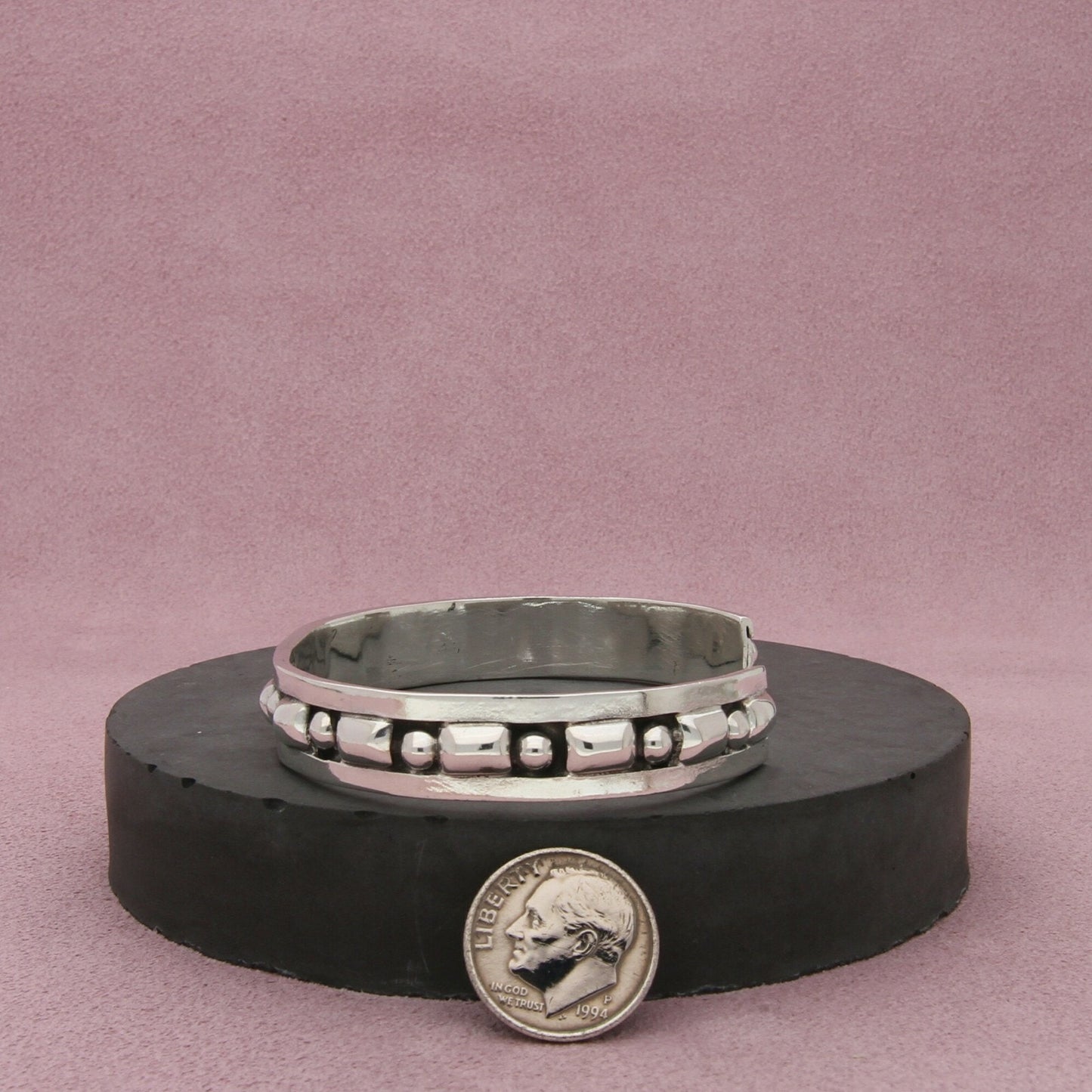 taxco mexico sterling silver vintage unique beaded cuff bracelet size 6.75in
