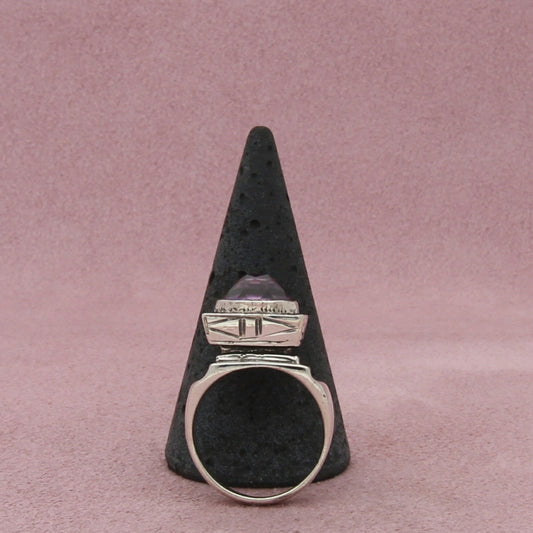 sterling silver vintage hand-etched rose cut amethyst ring size 6.75