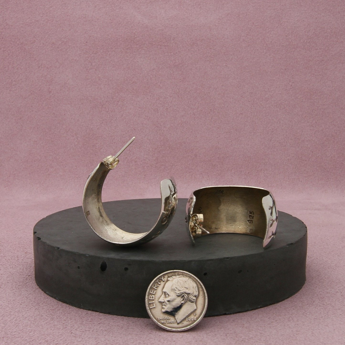 mexico sterling silver vintage stamped hoop post earrings