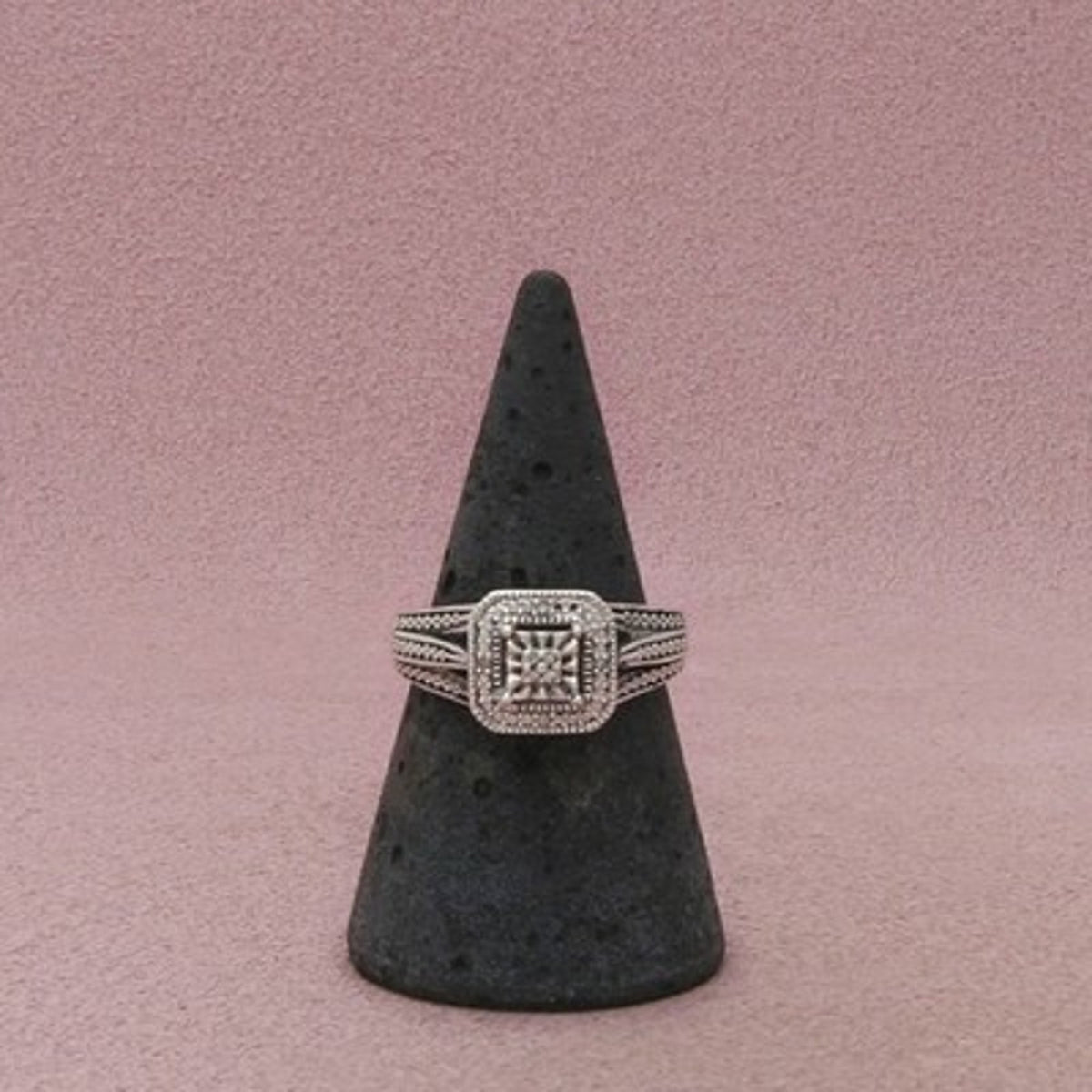 Zales Sterling Silver Diamond Rectangular Halo Engagement Ring Size 7